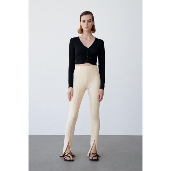 Zara Beige Slit Ribbed Leggings XL 5039 225 NWT - Picture 5 of 16